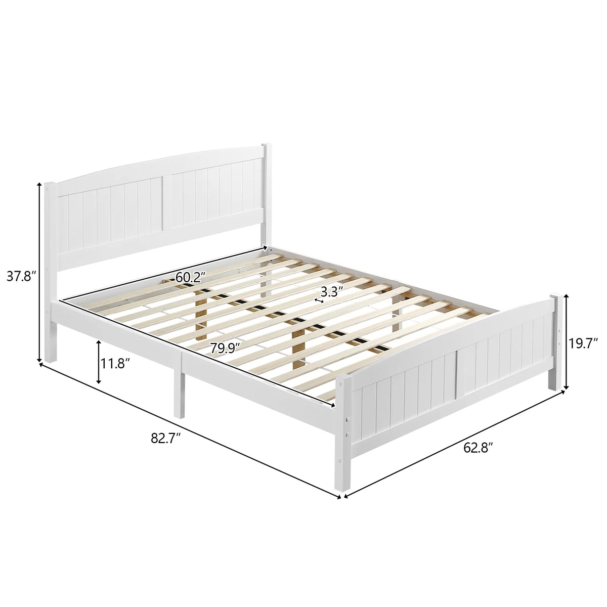 White Full Platform Bed with Headboard and Footboard J433215