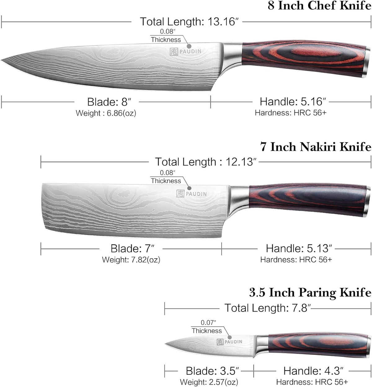 3 Pieces German High Carbon Stainless Steel Knife Set C597658