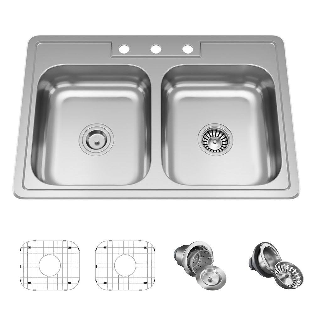20 Gauge Stainless Steel Double Basin Drop-In Kitchen Sink F85719
