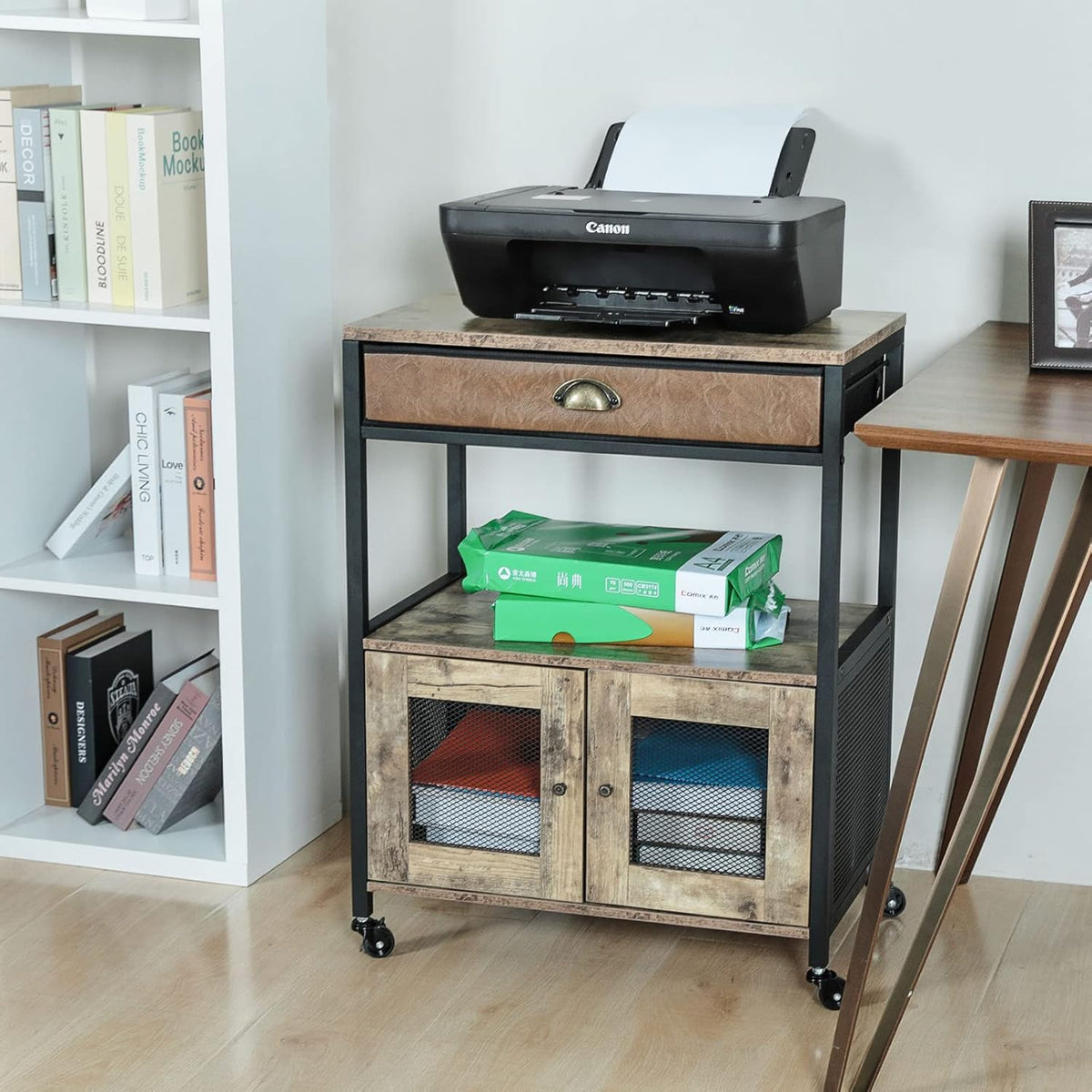 Mobile Printer Stand with Storage and Drawer E518901