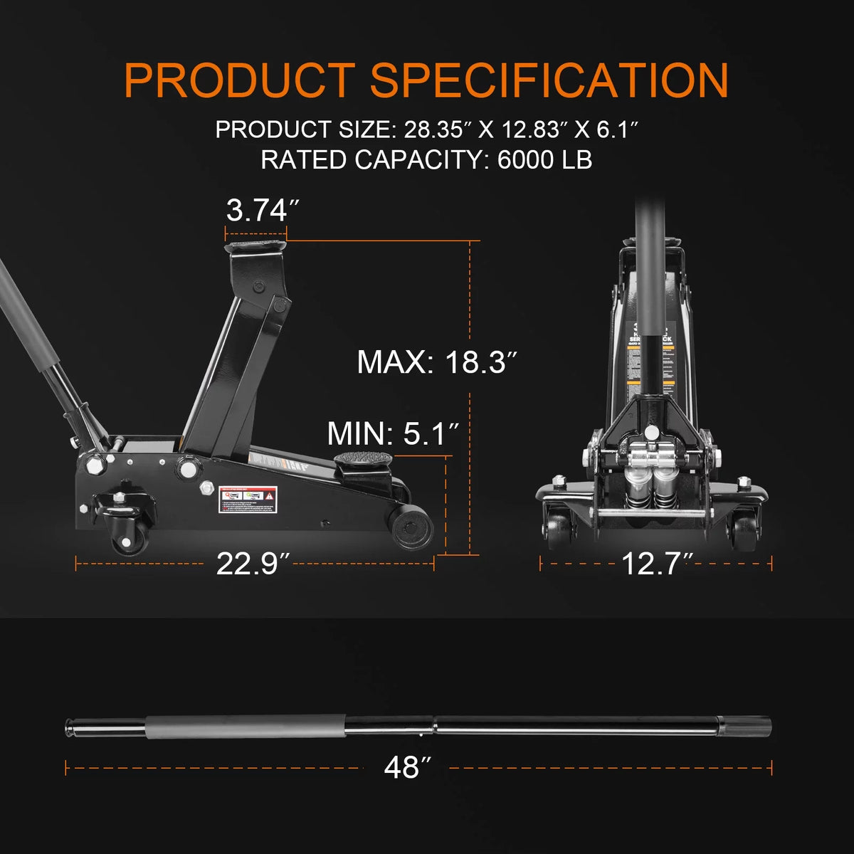 3 Ton Hydraulic Heavy Duty Steel Floor Jack W2520
