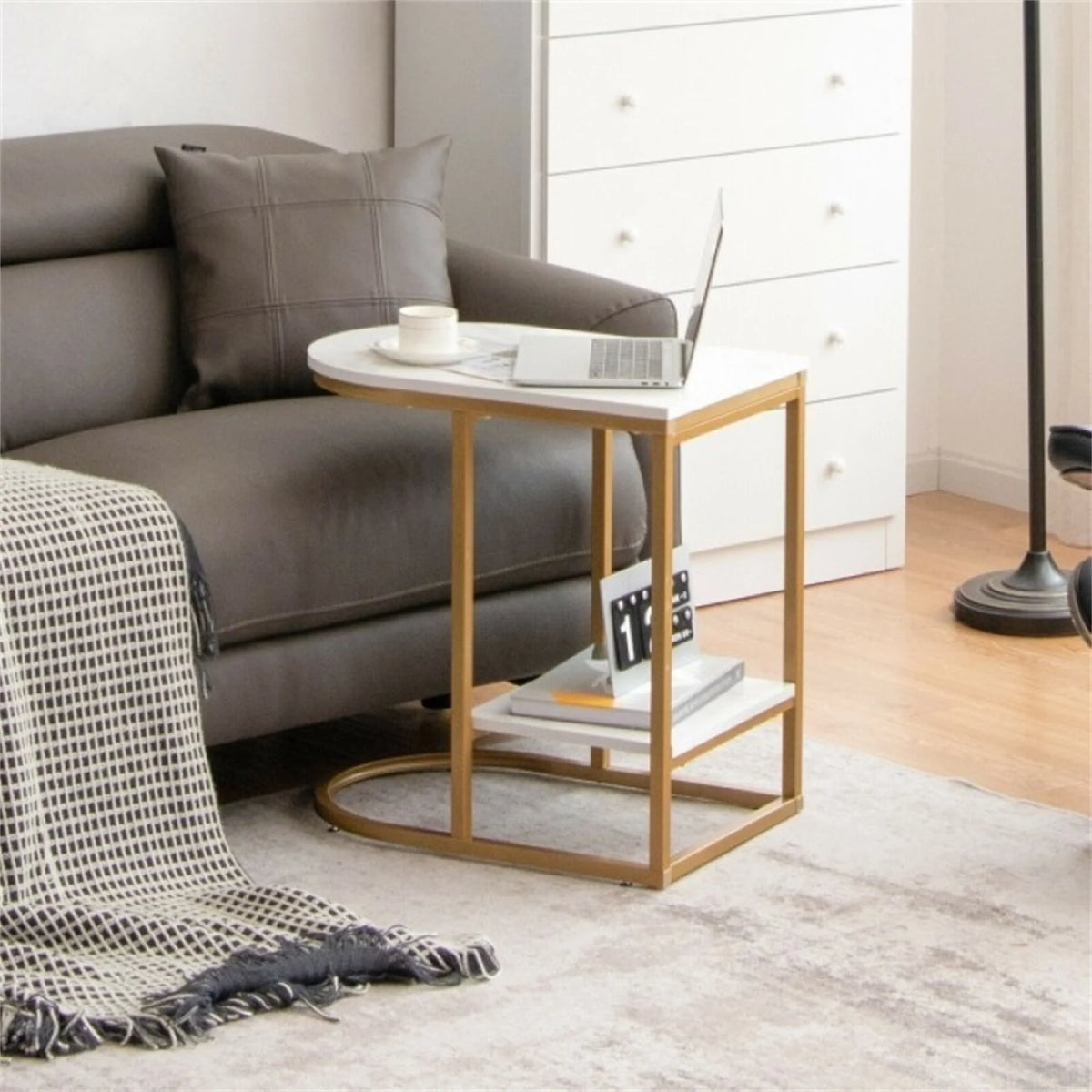 Mini Side Table with Steel Frame & Faux Marble Top T426