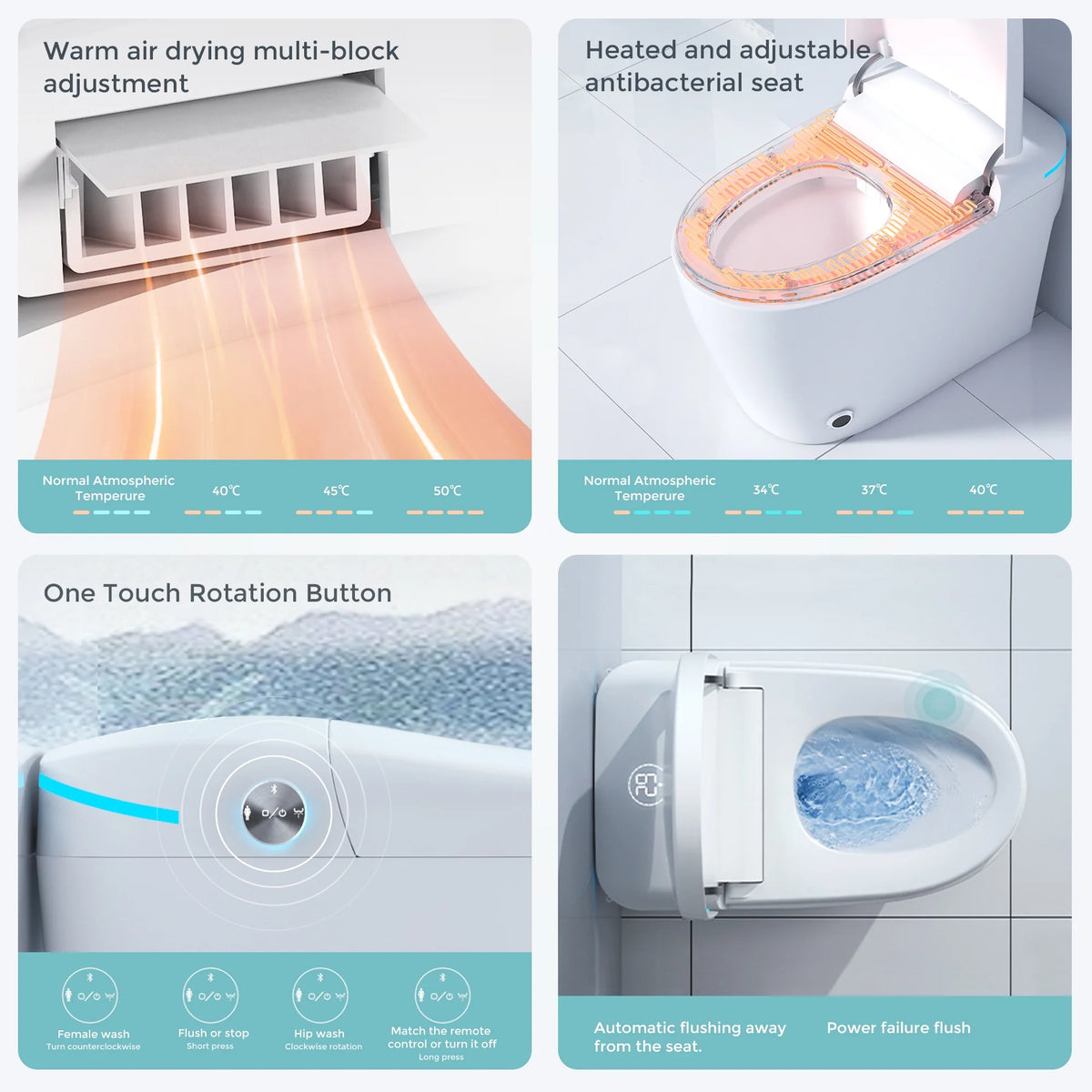 Smart Toilet with Bidet, Auto Open/Close Lid, Auto-Flush, Heater, Remote Control and Water Tank R456