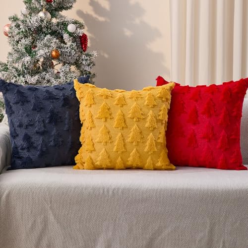 Christmas Tree Pillow Covers 18x18 inch Set of 2 Beige Plush Faux Fur Jacquard Throw Pillows L9785