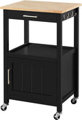 Black Kitchen Island on Wheels with Wood Top and Drawer D462995