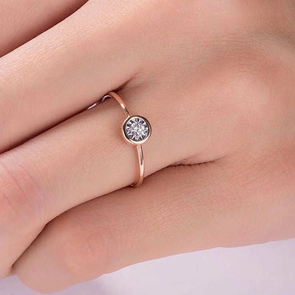 Solid 10K Yellow Gold Moissanite Bezel Set Engagement Ring D37377