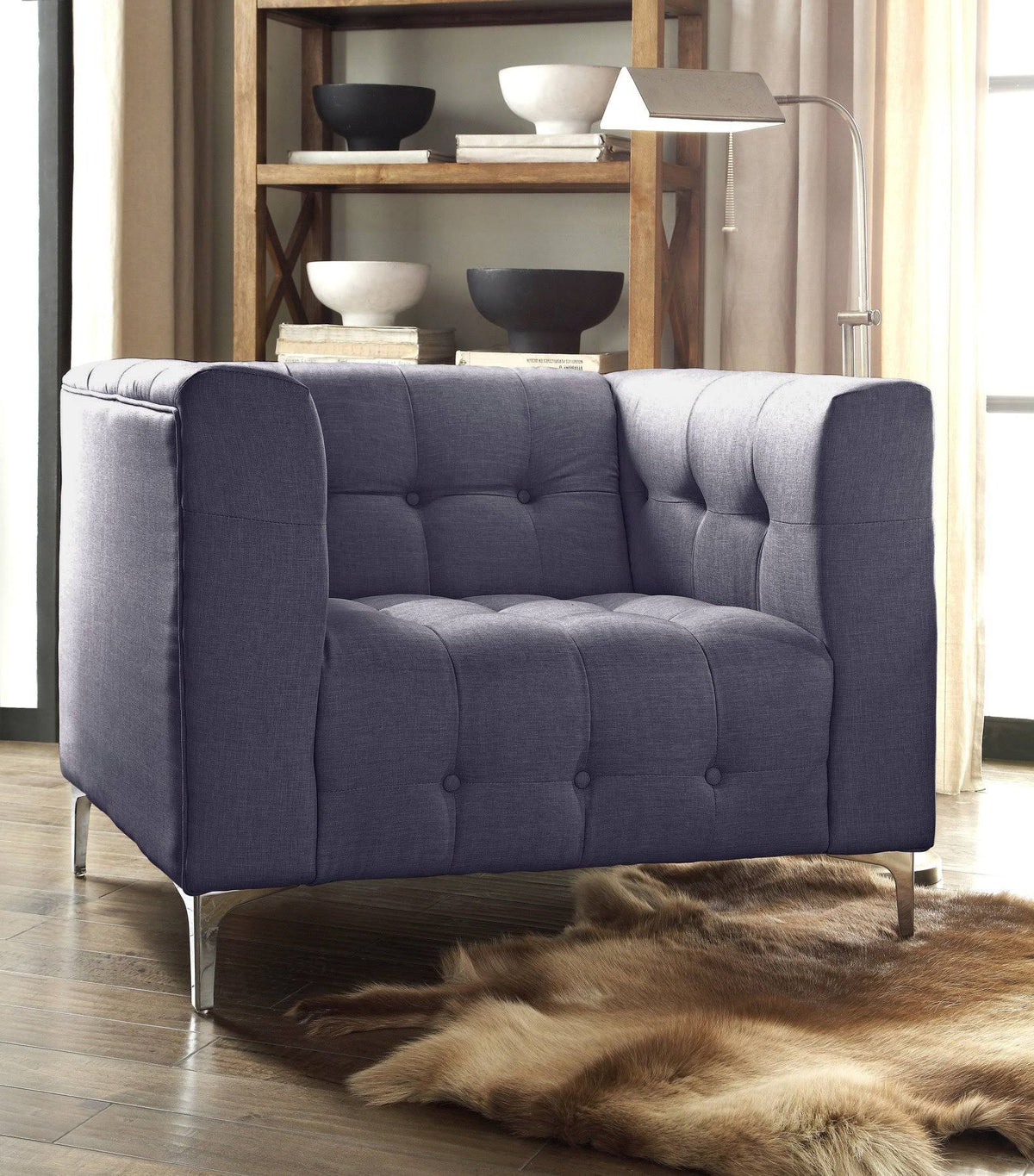 Grey Fabric Tufted Club Chair U47113